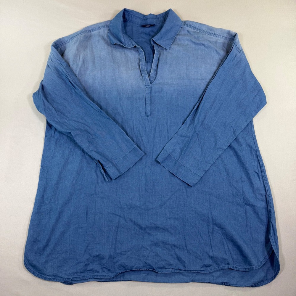 Pure Jill Indigo Top Womens XL Chambray Denim Lagenlook Artsy Coastal Grandma
